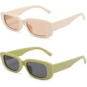 Trendy Rectangle Green Beige Sunglasses Women Men Retro Square Fashion Shades